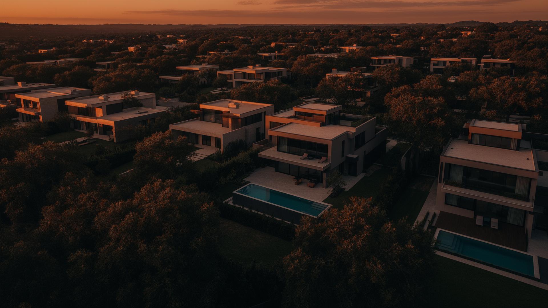 Bairro residencial em Paulínia ao entardecer